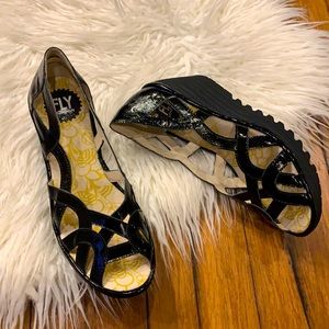 Fly London Black Luxor Wedge Sandal’s Size 40/US 9.5